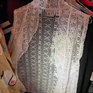 KEREN hart Ivory Crochet Open Vest